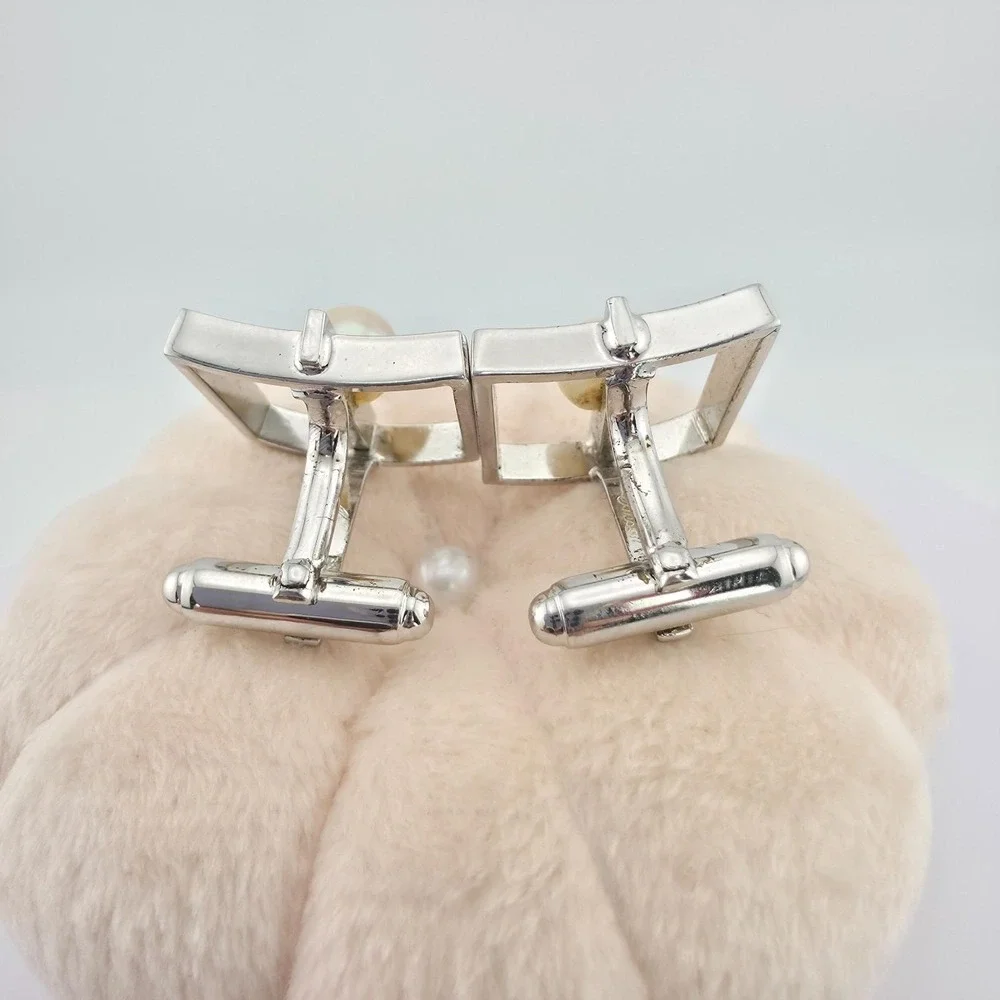 Vintage 80 Yr Old ANSON Cufflinks Genuine Pearl 925 Sterling Silver Geometric
